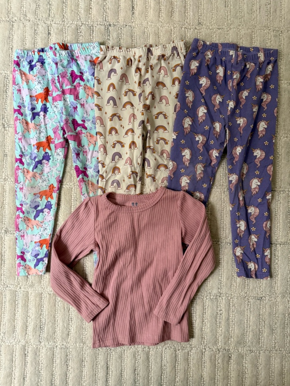 Kids Unicorn & Rainbow Leggings Pack - Purple, Beige, Aqua